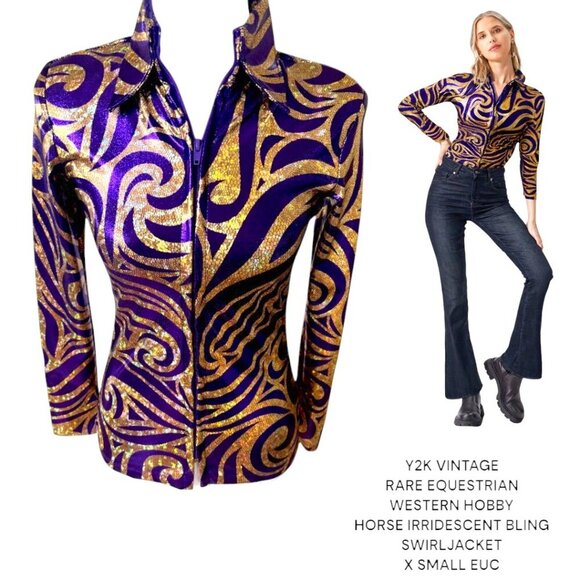 VINTAGE Y2K RARE EQUESTRIAN HOBBY HORSE WESTERN IRRIDESCEN JACKET X SMALL EUC #4 - Picture 1 of 4